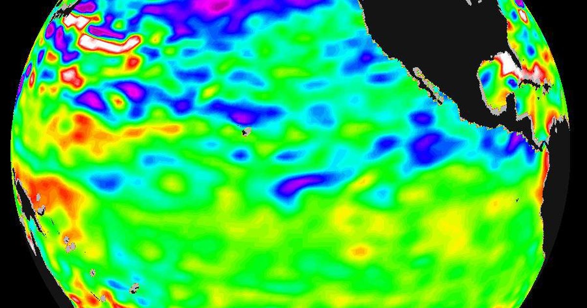 NASA satellite image showing sea surface temperature anomalies in the Pacific Ocean during an El Niño event