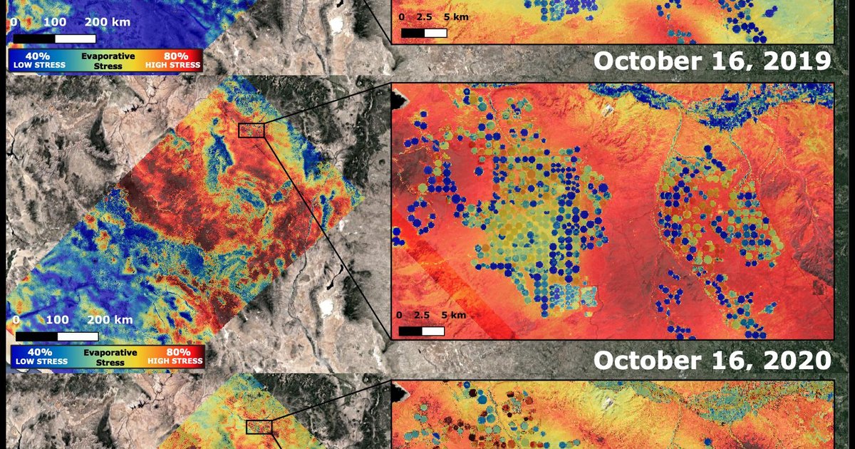 NASA thermal satellite imagery of heat and drought stress across the western United States during the July 2026 heat wave